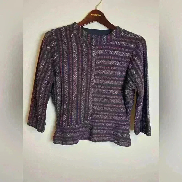 Akemi+Kin Celeste Metallic Burgundy Sweater Top - Picture 3 of 10